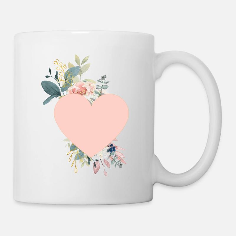 Personalisierbar Herz Blumen - Tasse - Weiß