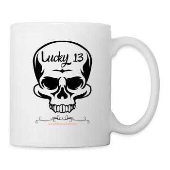 lucky 13, skull skull biker motorcycle bobber 13 - Mug - white - Right