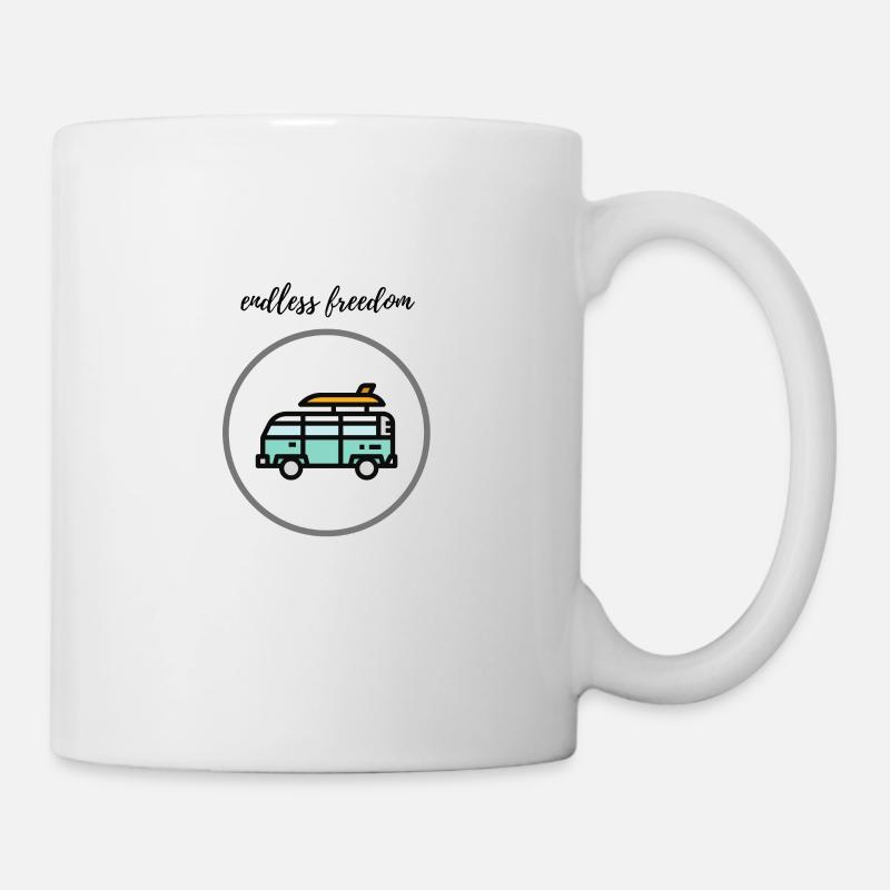 Endlose Freiheit, Camping, Surfing, Van - Tasse - Weiß