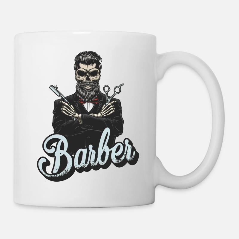 barbier vintage rétro zombie crâne barbe cheveux - Mug blanc - blanc