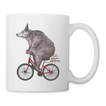 Funny and funny bear on bike happy birthday to you - Mug - white - Right