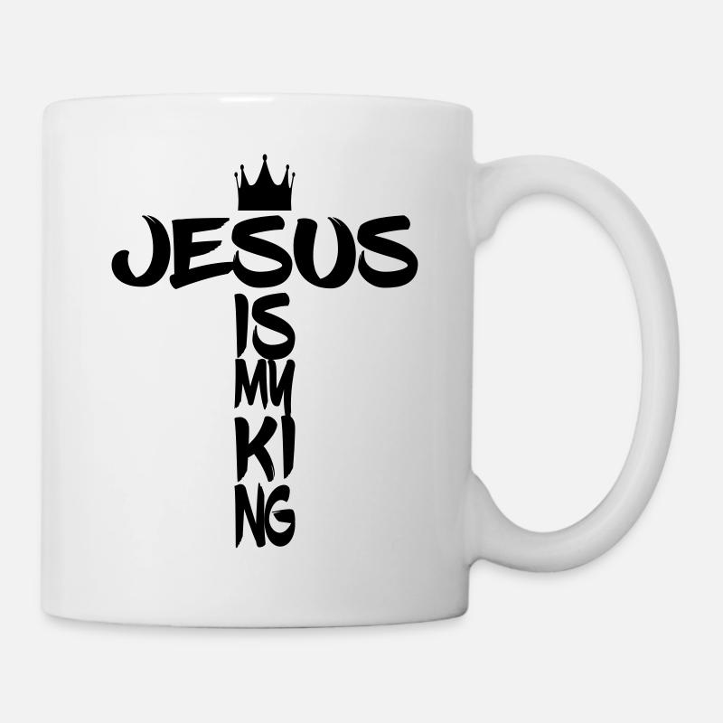 Jésus est roi avec croix et couronne - Mug blanc - blanc