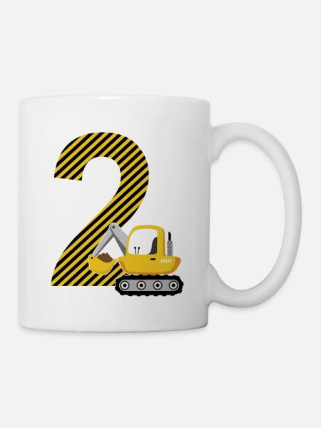 2. Geburtstag Geschenk Bagger Zahl 2 Jahre Jungen - Tasse - Weiß
