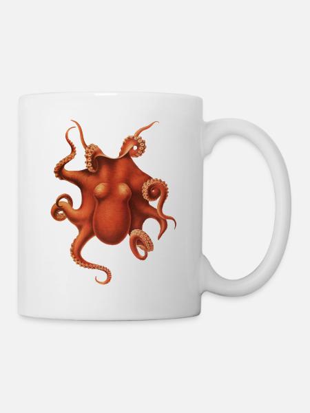Klassisches Vintage Poster Tintenfisch Illustration - Tasse - Weiß