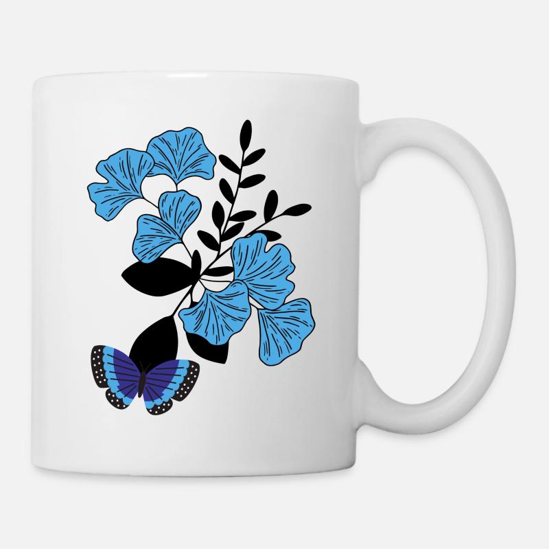 Papillon sur fleur bleue. - Mug blanc - blanc