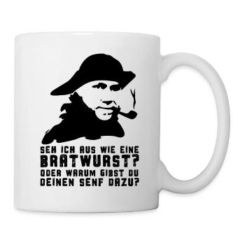 Bratwurst - Senf dazu geben - Tasse - Weiß - Rechts
