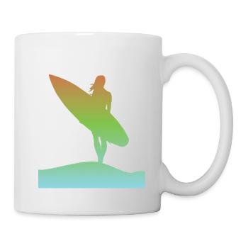 surfer Surfergirl surfing beach with surfboard - Tasse - Weiß - Rechts