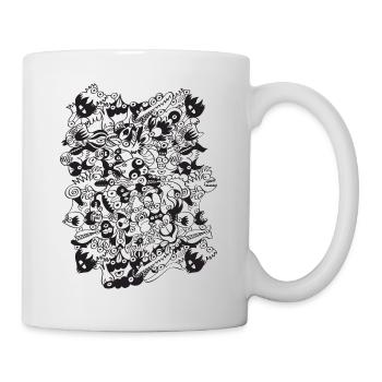 Scary black and white monsters doodle - Mug - white - Right