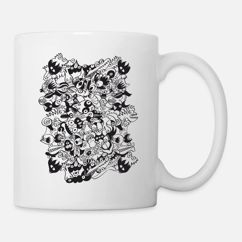 Scary black and white monsters doodle - Mug - white