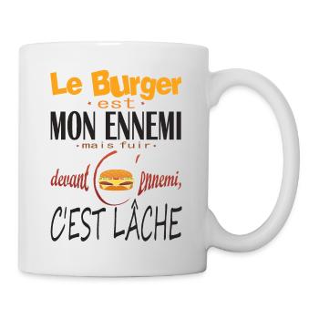 hamburger ennemi lache fuir humour manger citation - Mug blanc - blanc - Droite