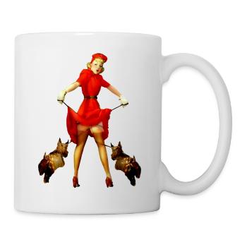 Drawing woman retro vintage dog - Mug - white - Right
