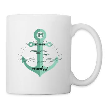 Anker mit Möwen mintgrün - "ImNordenVerankert" - Tasse - Weiß - Rechts