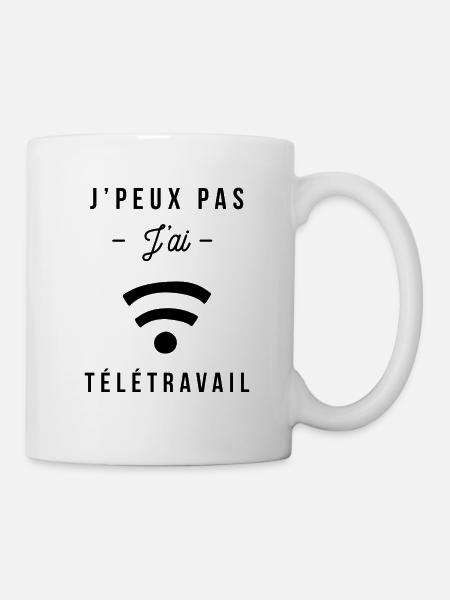 Je peux pas j ai télétravail foncé - Mug blanc - blanc