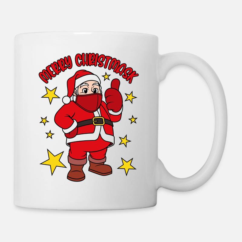 Merry Christmask Weihnachtsmann mit Gesichtsmaske - Tasse - Weiß