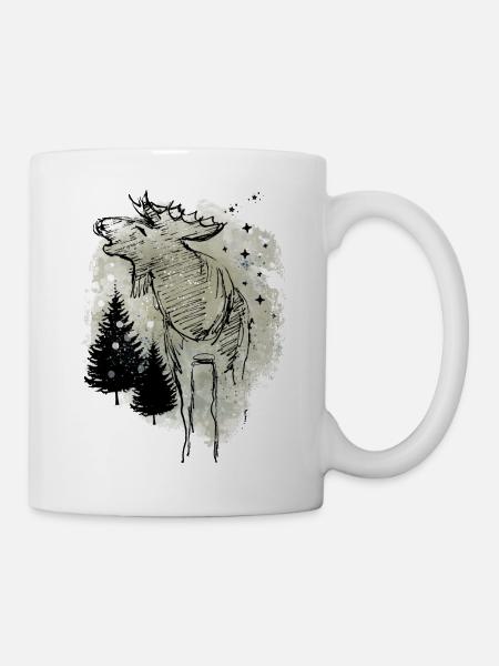 Elch Zeichnung - Tasse - Weiß