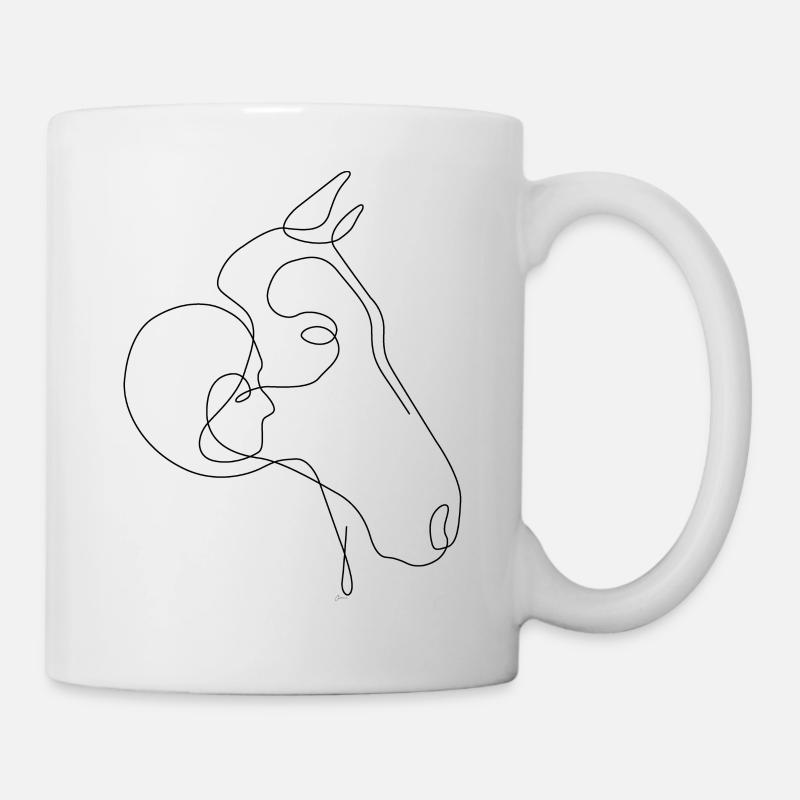 One Line Drawing - Pferd mit Frau - Tasse - Weiß