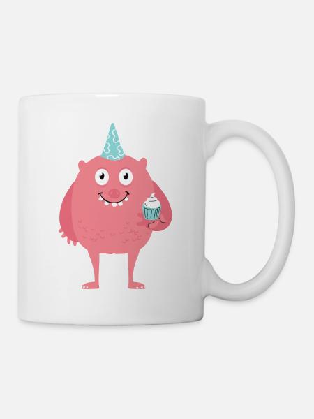 Monsterchen Kuchen - lachs - Tasse - Weiß