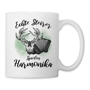 Echte Steirer spielen Harmonika Hirsch Steirische - Tasse - Weiß - Rechts