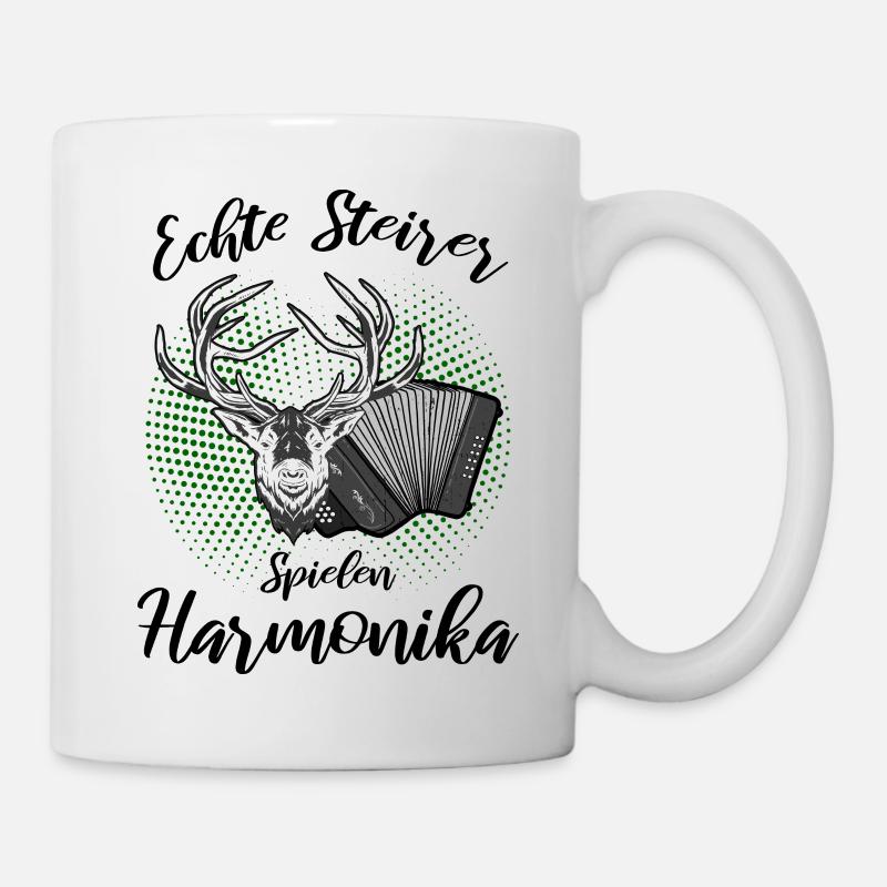 Echte Steirer spielen Harmonika Hirsch Steirische - Tasse - Weiß