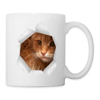 Katze Loch Papier - Tasse - Weiß - Rechts