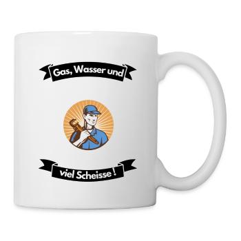 Gas Wasser Scheisse Installateur Klempner Sanitär - Tasse - Weiß - Rechts
