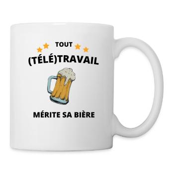 T-shirt tout télétravail mérite sa biere cadeau - Mug blanc - blanc - Droite