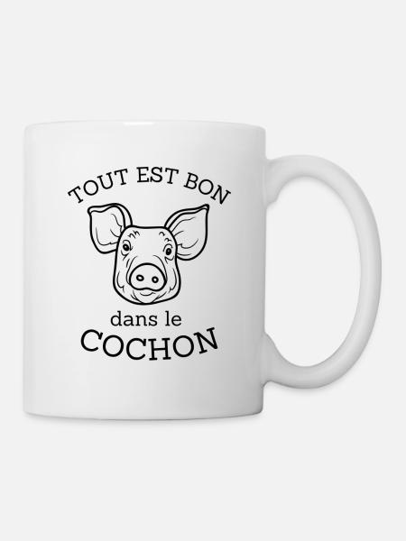 T-shirt tout est bon dans le cochon cadeau - Mug blanc - blanc