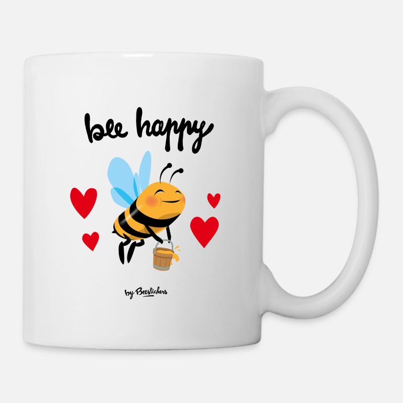 Bee happy black - Tasse - Weiß