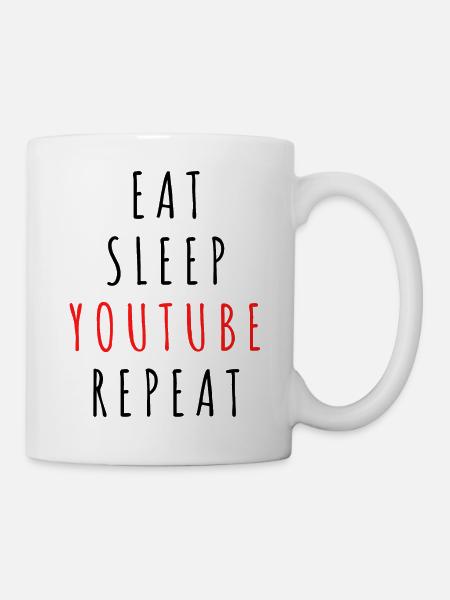 Essen Schlaf Youtube Wiederholen - Tasse - Weiß