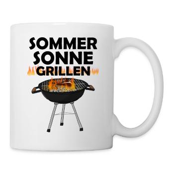 Sommer, Sonne Grillen Holzkohle Grill mit Steak - Tasse - Weiß - Rechts