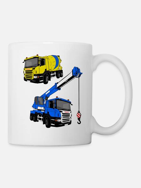 De vrachtwagen van de kraan - kraan - concrete mixervrachtwagen - Mok - wit