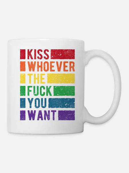 Kiss Who You Want LGBT Regenbogen Pride - Tasse - Weiß