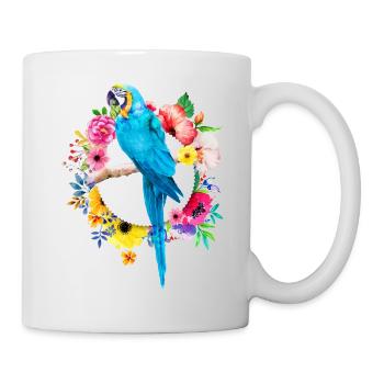 Parrot Macaw Bird Animal Flowers Flower Wreath Colorful - Mug - white - Right