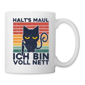 Halts Maul ich bin voll Nett Grimmige Katze - Tasse - Weiß - Rechts