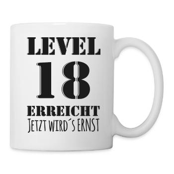 LEVEL 18 ERREICHT - Black Edition 18. Geburtstag - Tasse - Weiß - Rechts