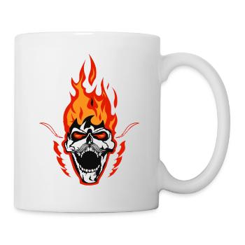 Tod Kopf Flamme Feuer crane skull Schnurrbart - Tasse - Weiß - Rechts