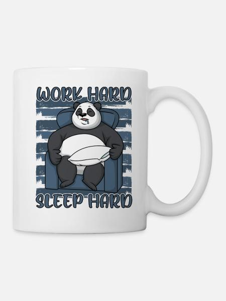 Panda hart arbeiten hart schlafen lustige Sprüche - Tasse - Weiß