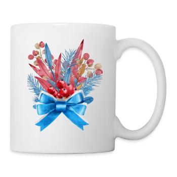 Blue-Red Leaves Bouquet with Blue Ribbon - Mug - white - Right