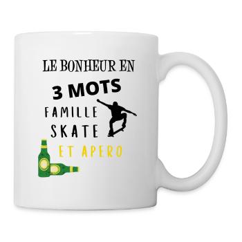 Bonheur ne 3 mots famille skate apéro - Mug blanc - blanc - Droite