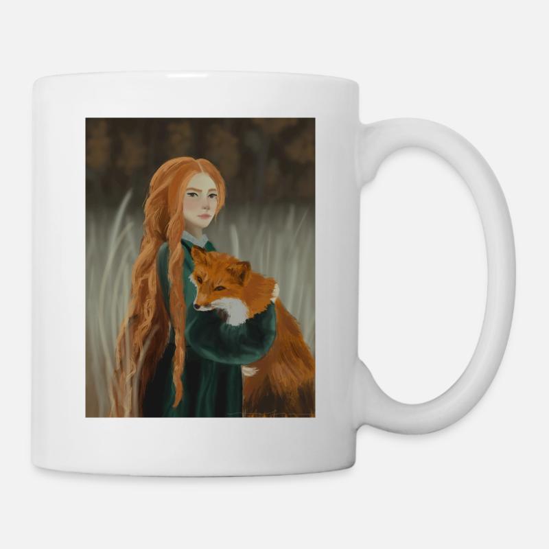 Frau mit Fuchs - Tasse - Weiß