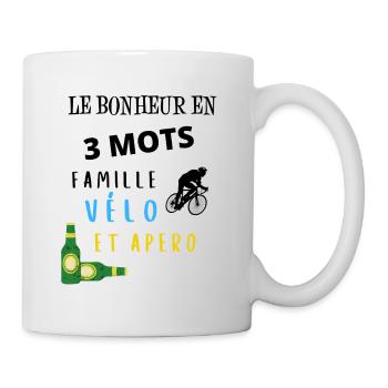 Bonheur en 3 mots famille vélo apéro cadeau - Mug blanc - blanc - Droite