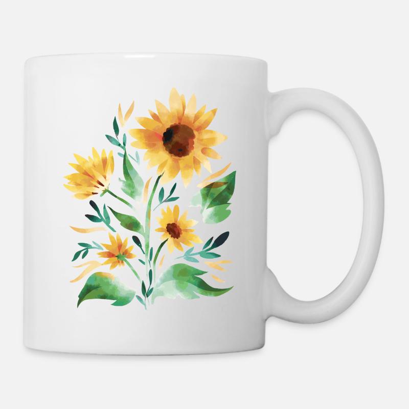Sonnenblumen handgemalt - Tasse - Weiß