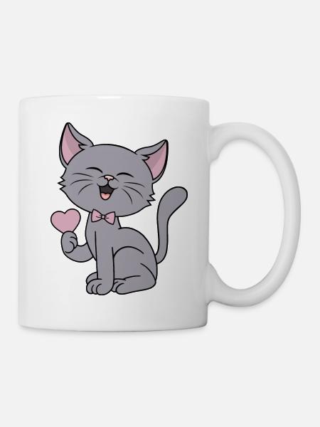 Chat Drôle Cœur Chats Amour Couples Saint-Valentin - Mug blanc - blanc