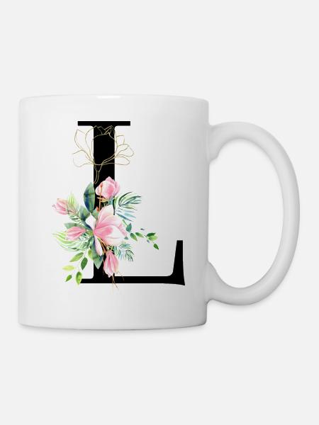 Lettre L Aquarelle de Monogramme Floral - Mug blanc - blanc