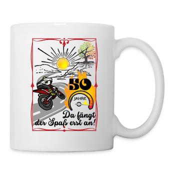 Ab 50 Jahren, Geschenkidee für Biker! +Lebensbaum - Tasse - Weiß - Rechts
