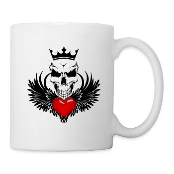 Totenkopf, Engelsflügel, Herz & Sensen in Schwarz - Tasse - Weiß - Rechts