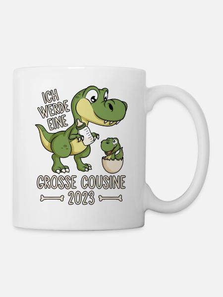 Dino Ich werde eine große Cousine 2023 Dinosaurier - Tasse - Weiß