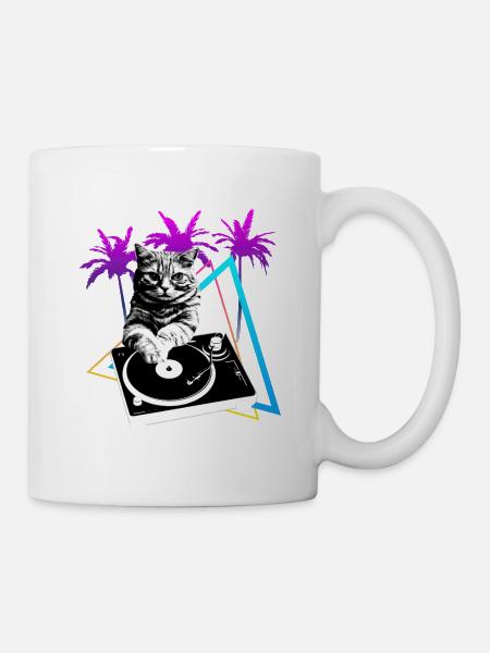 Katze Vinyl Schallplatte Turntable 80er - Tasse - Weiß
