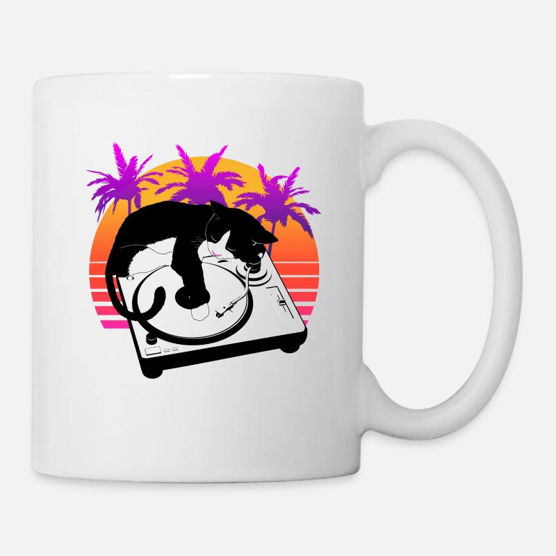 Cat joue de la musique sur un disque vinyle - Mug blanc - blanc