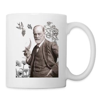 Sigmund Freud mit Weinglas und Weinreben - Tasse - Weiß - Rechts